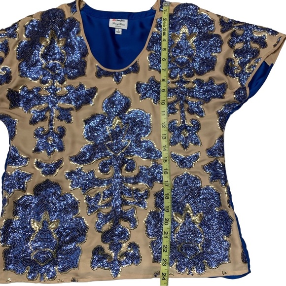 Tracy Reese Blue sequin Design Blouse Size Small - Picture 8 of 10